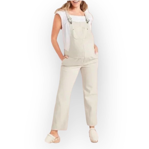 Old Navy Maternity Overalls Straight Leg Solid Cream Size 8R - Picture 2 of 12
